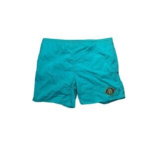 Vtg 80 90's SURF GEAR Men Aqua Blue Nylon Swim Trunks Beach Board Shorts L 36-38